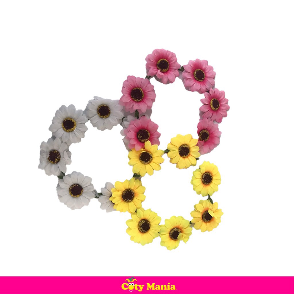 Vincha Aro Flor Tela Girasoles 3 Colores